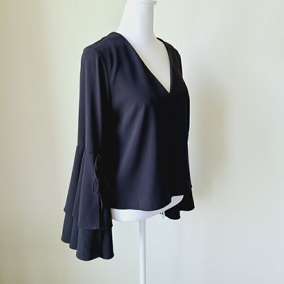 Witchy Whimsigoth Black Shirt Blouse Sz Small Bell Sleeves Fairygrunge NEW - Picture 4 of 12